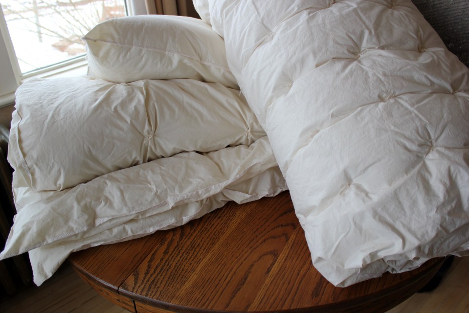 clockwise: Duvet,Pillow, Mattress Pad